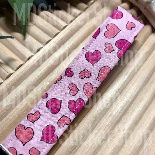 Bold Hearts in Pink Print Fabric Keychain, Key Fob