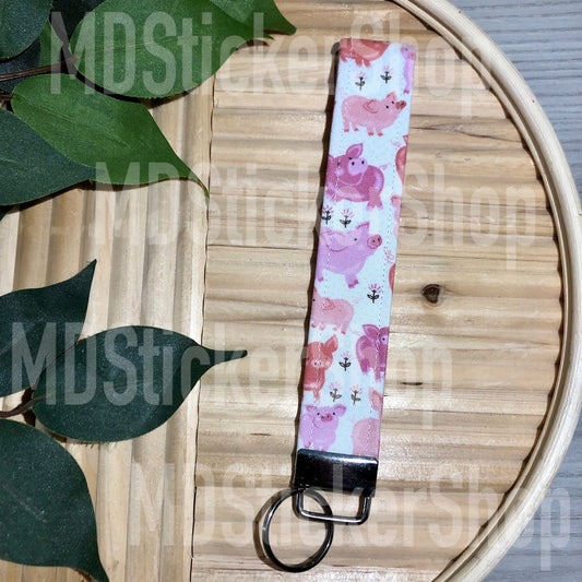 Pig Print Fabric Keychain, Key Fob
