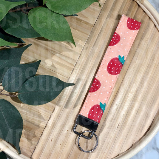 Strawberries on Pink Print Fabric Keychain
