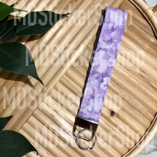 Cloudy Purple Glitter Print Fabric Keychain, Key Fob