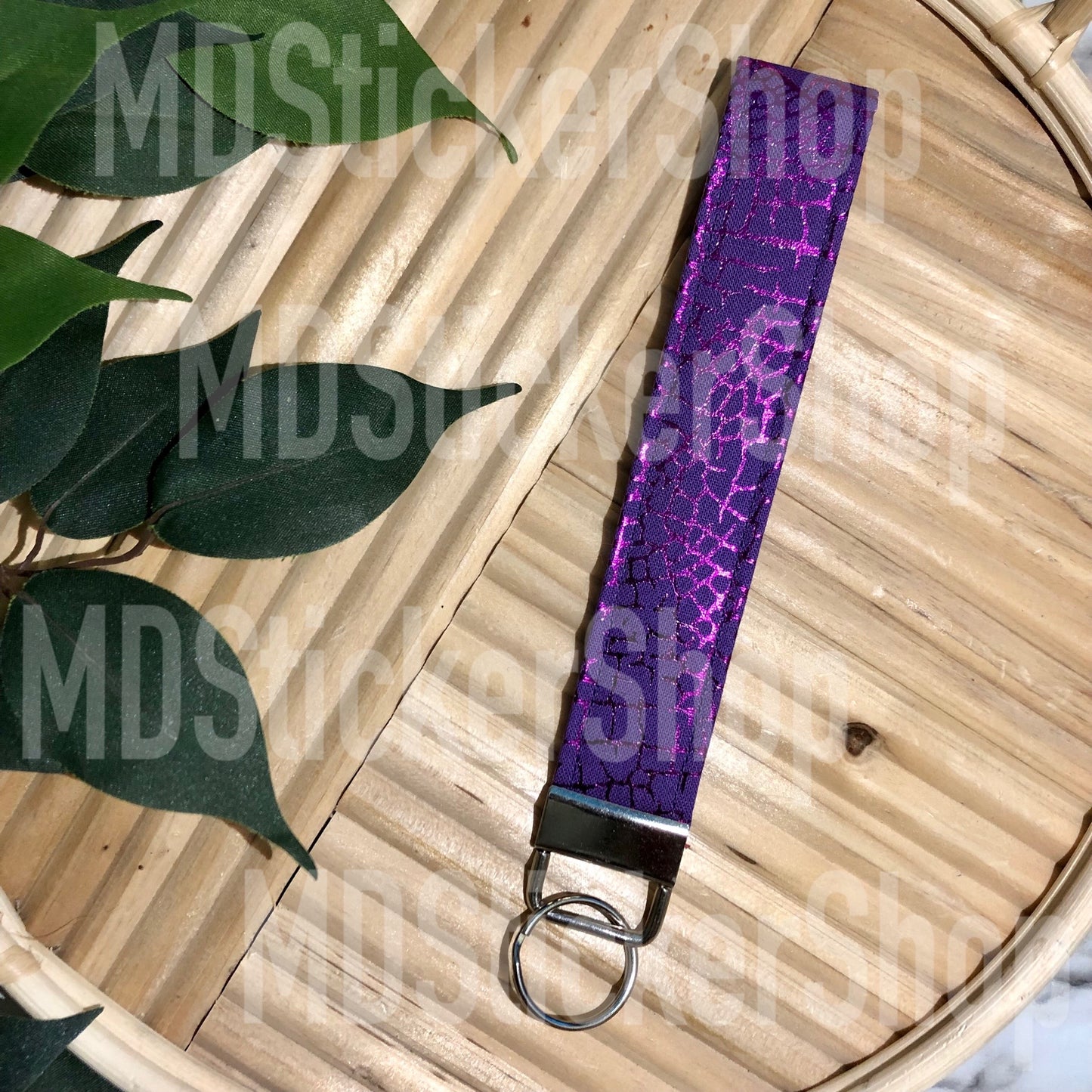 Purple Dragonfly Wing Print Fabric Keychain, Key Fob