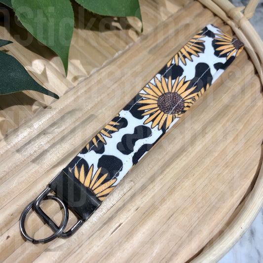 Sunflower Cow Print Fabric Keychain
