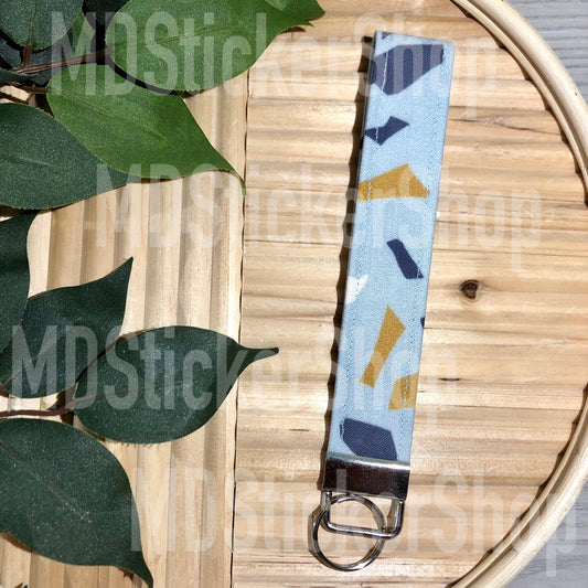 Blue Terazzo Print Fabric Keychain, Key Fob