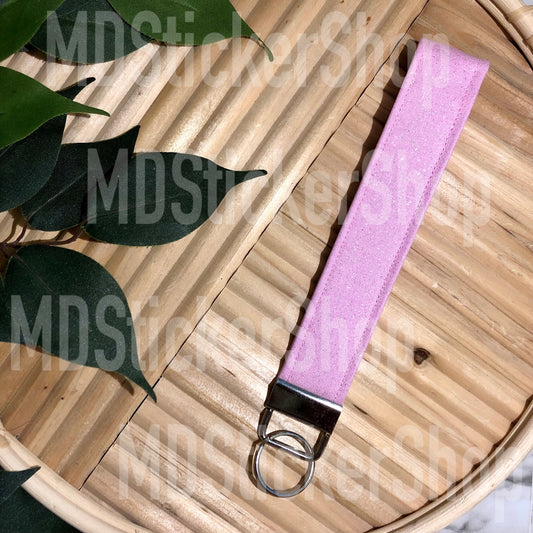 Pink Glitter Print Fabric Keychain, Key Fob