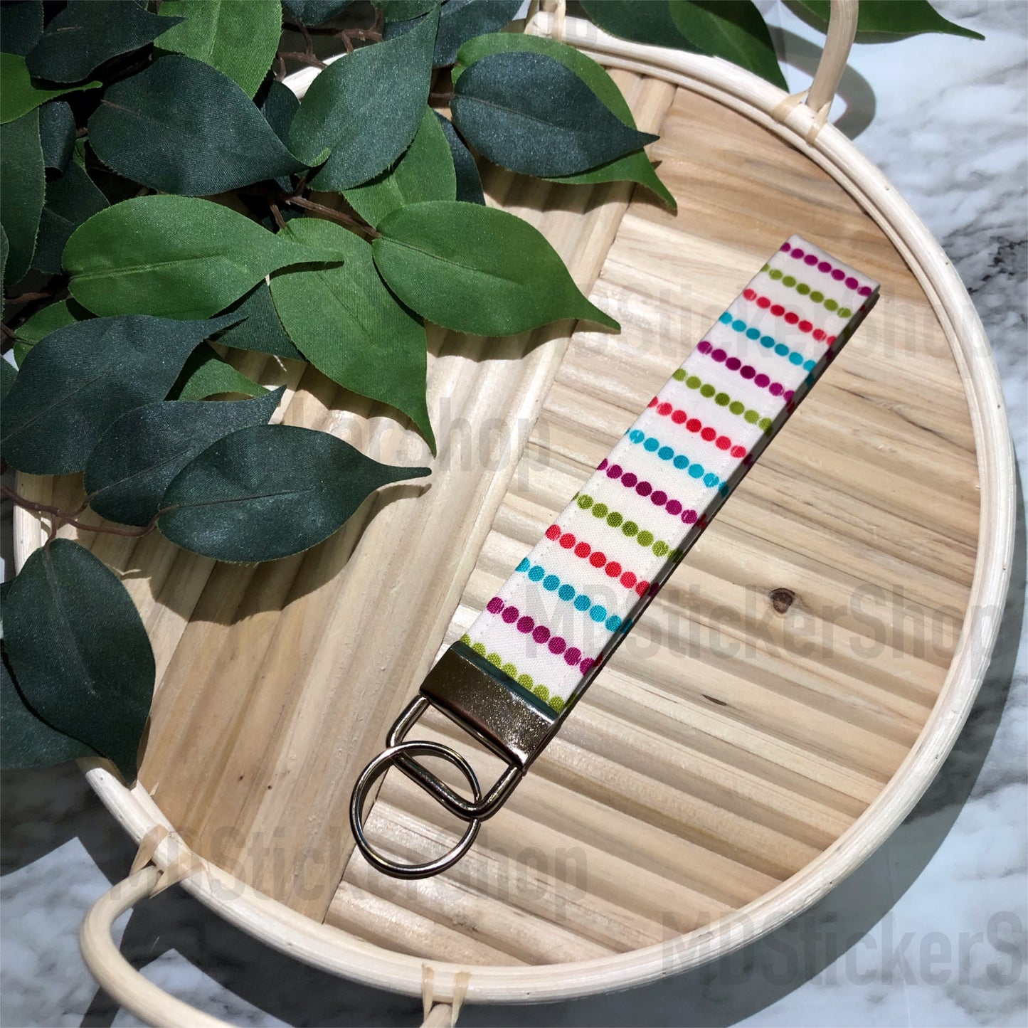 Colorful Stripe Print Fabric Keychain, Key Fob