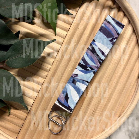 Cool Tone Waves Print Fabric Keychain, Key Fob
