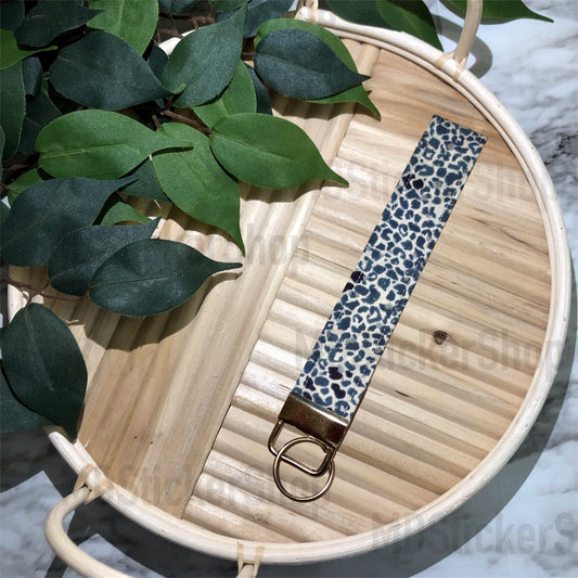 Blue Animal Print Fabric Keychain, Key Fob