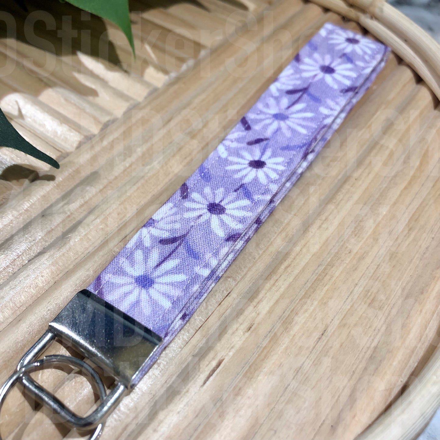 Purple Spring Floral Print Fabric Keychain