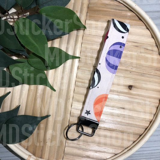 Striped Pumpkins on Pink Print Fabric Keychain, Key Fob