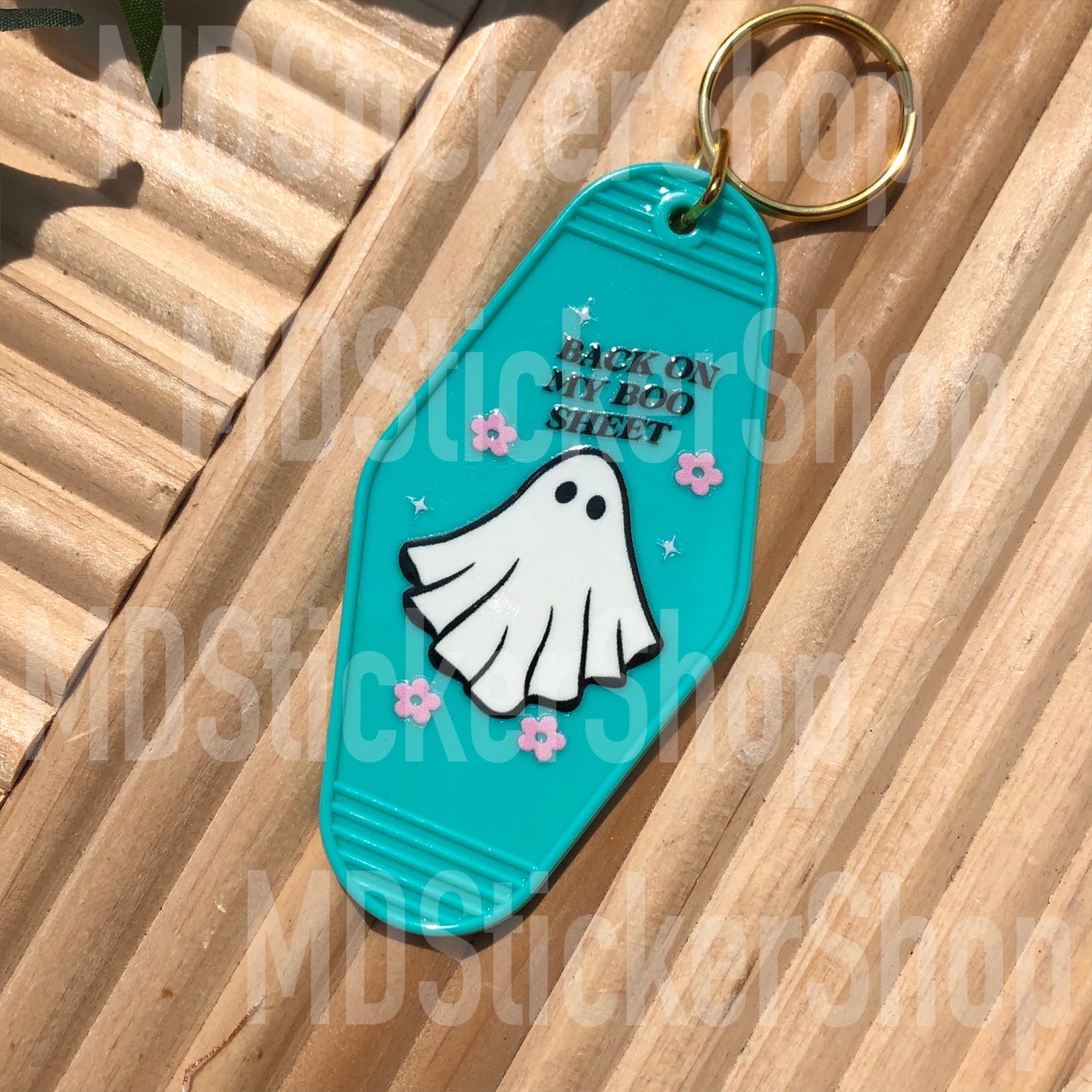 Back On My Boo Sheet Ghost Teal Hotel Keychain, Acrylic Keychain