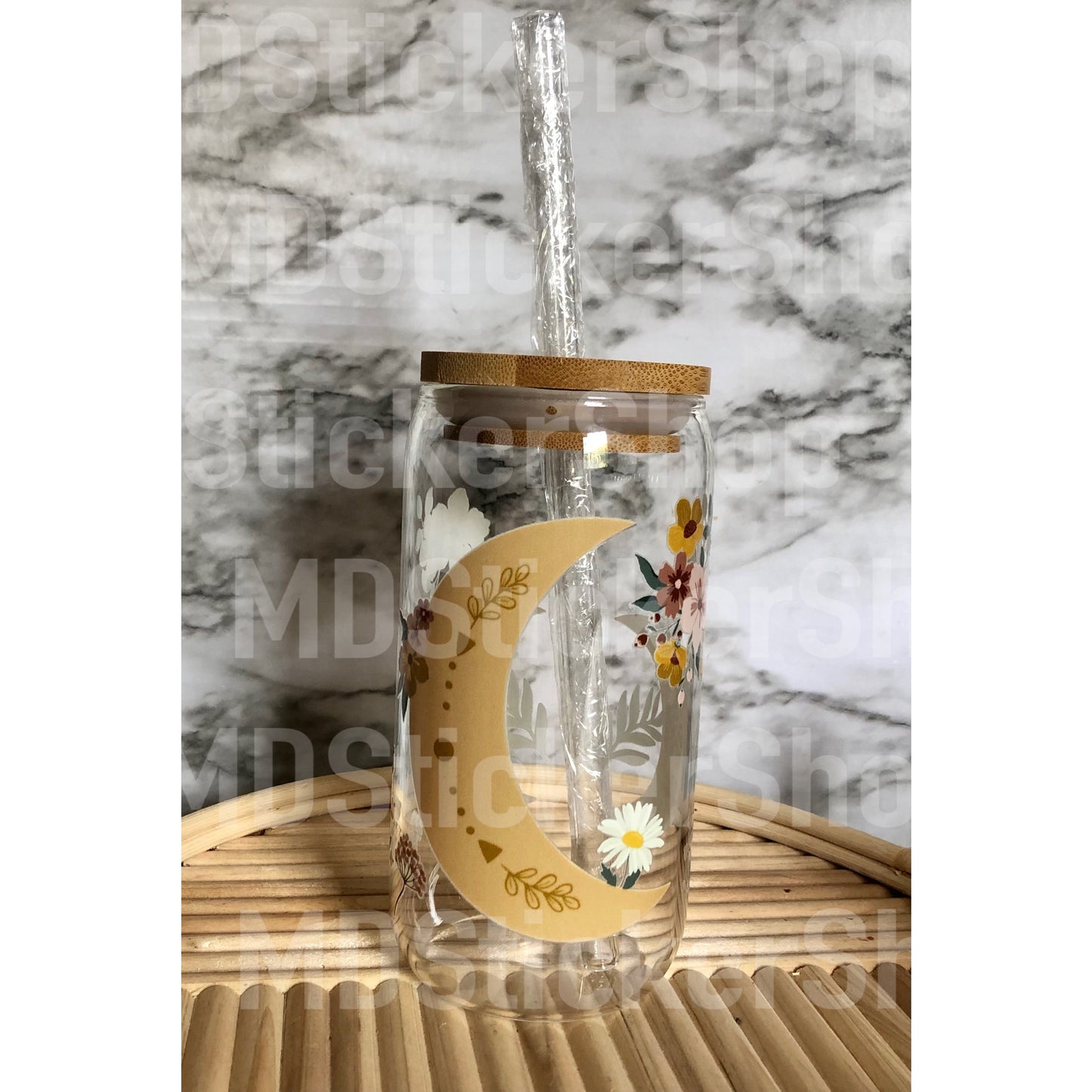 Floral Moon Beer Can Glass Cup