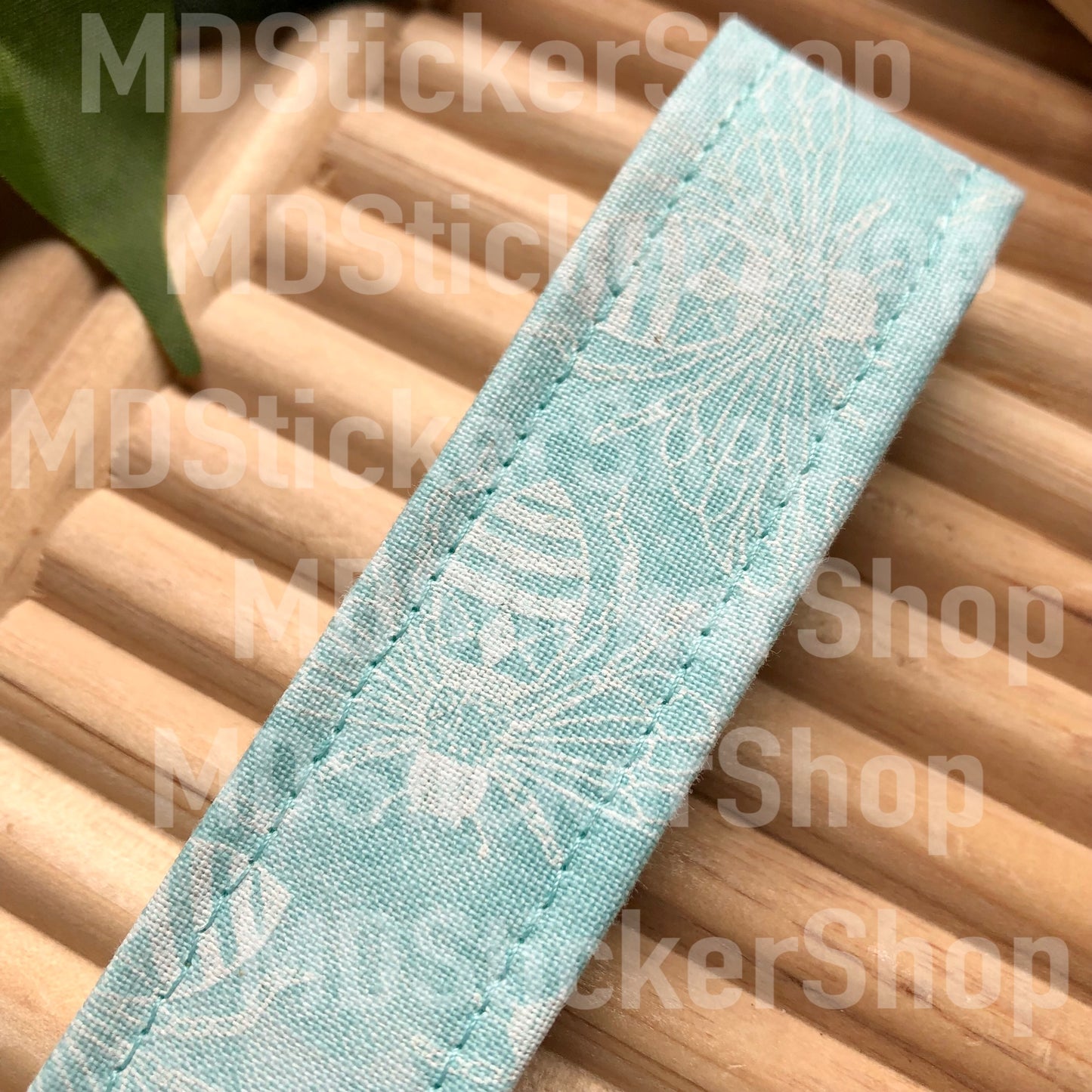 Mint Blue Bee Outline Print Fabric Keychain