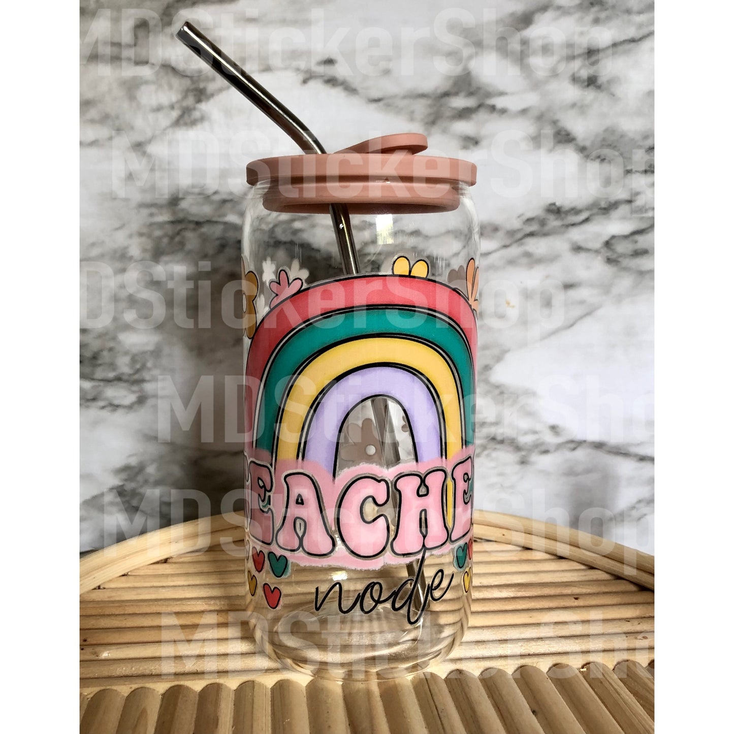 Teacher Mode Rainbow Floral Beer Can Glass Cup