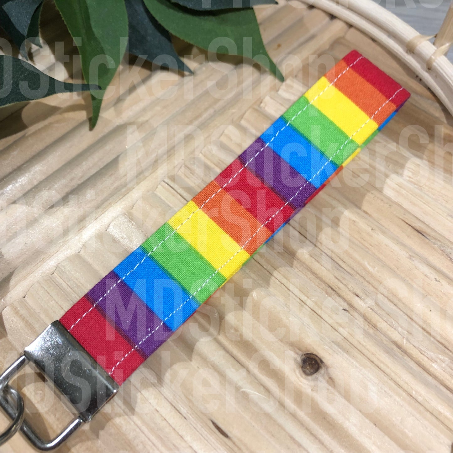 Rainbow Stripe Print Fabric Keychain, Key Fob
