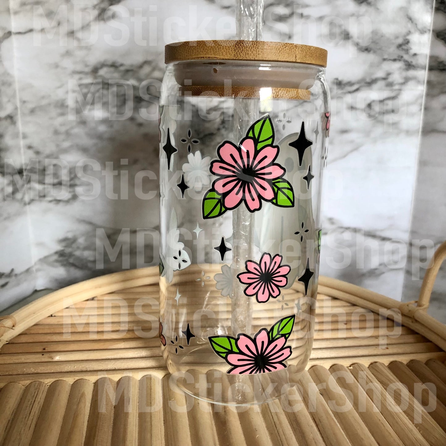 Floral Ghost Halloween Beer Can Glass Cup