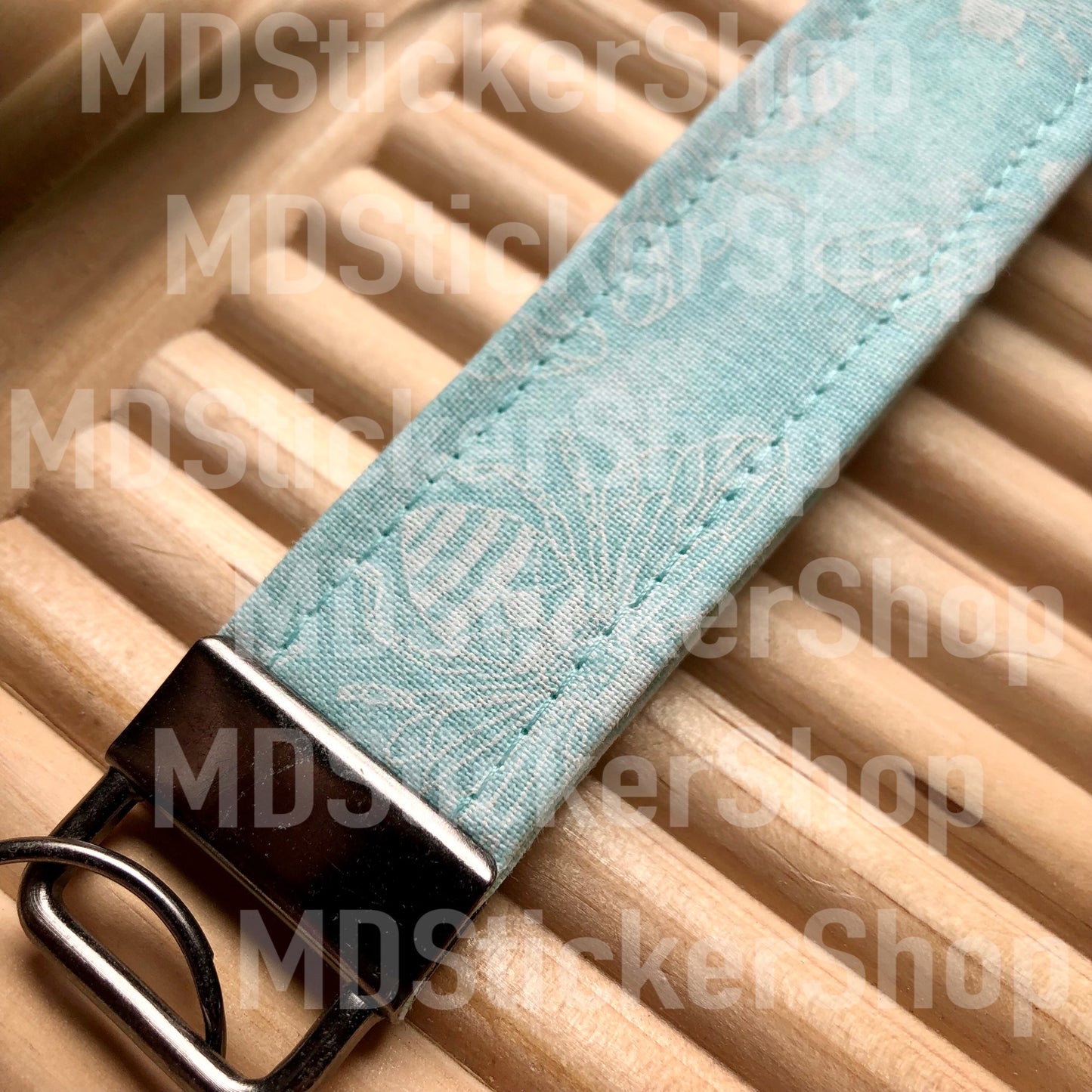 Mint Blue Bee Outline Print Fabric Keychain