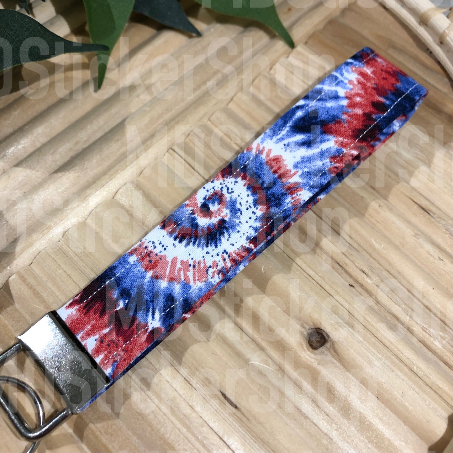 Patriotic Tie Dye Print Fabric Keychain, Key Fob