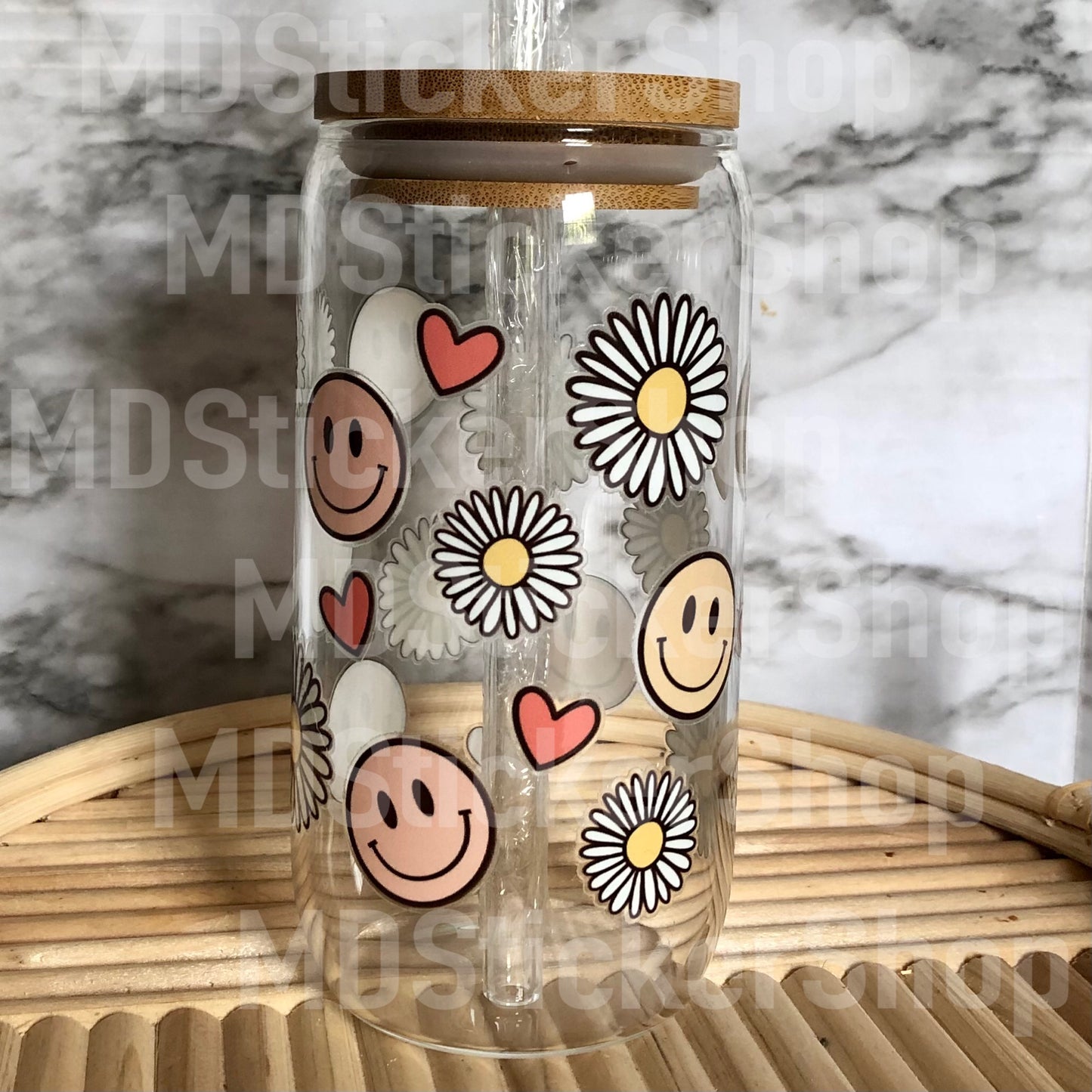 Daisy Smiley Face Beer Can Glass Cup