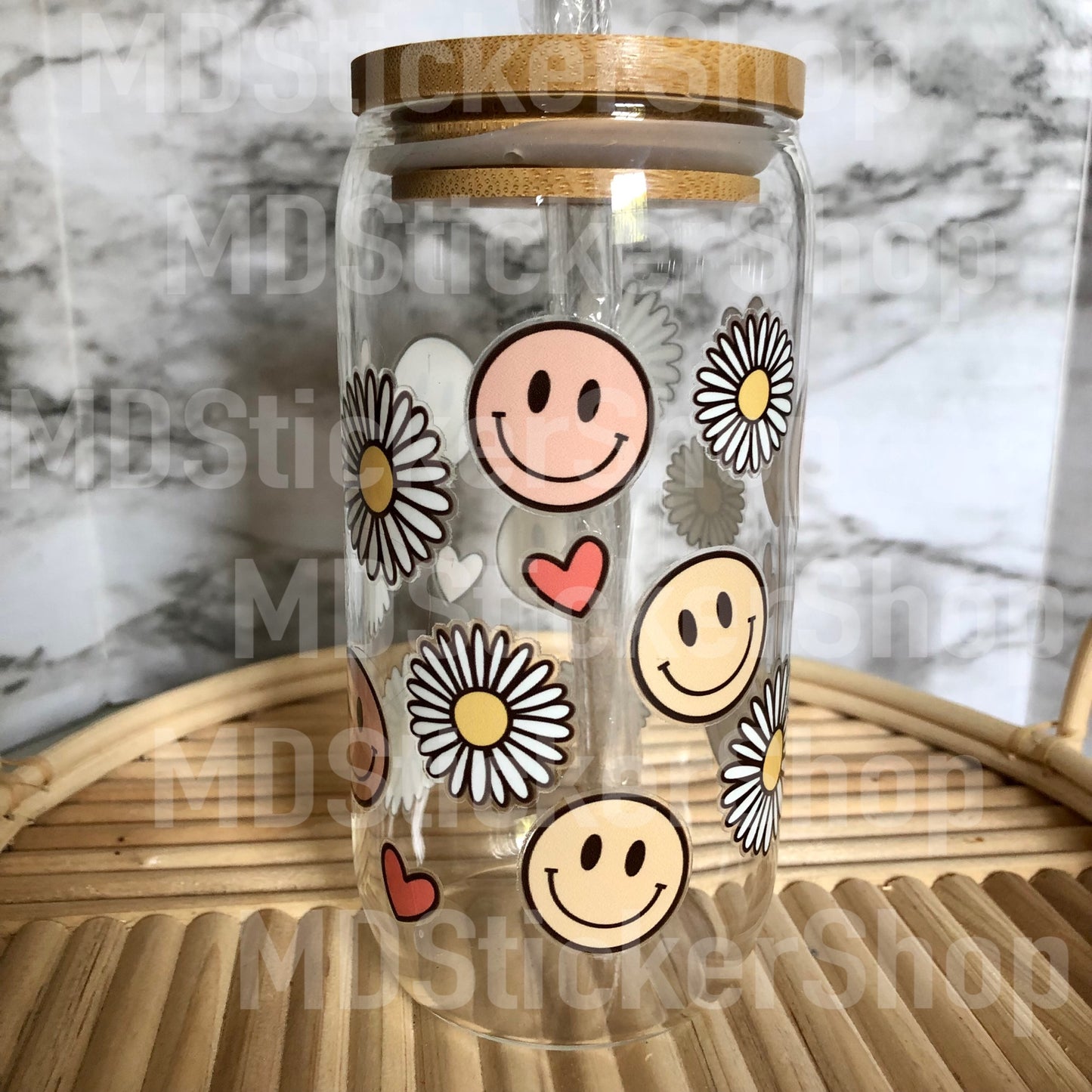 Daisy Smiley Face Beer Can Glass Cup