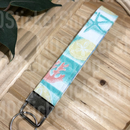 Beach Print Fabric Keychain, Key Fob