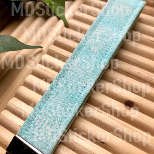 Mint Blue Bee Outline Print Fabric Keychain