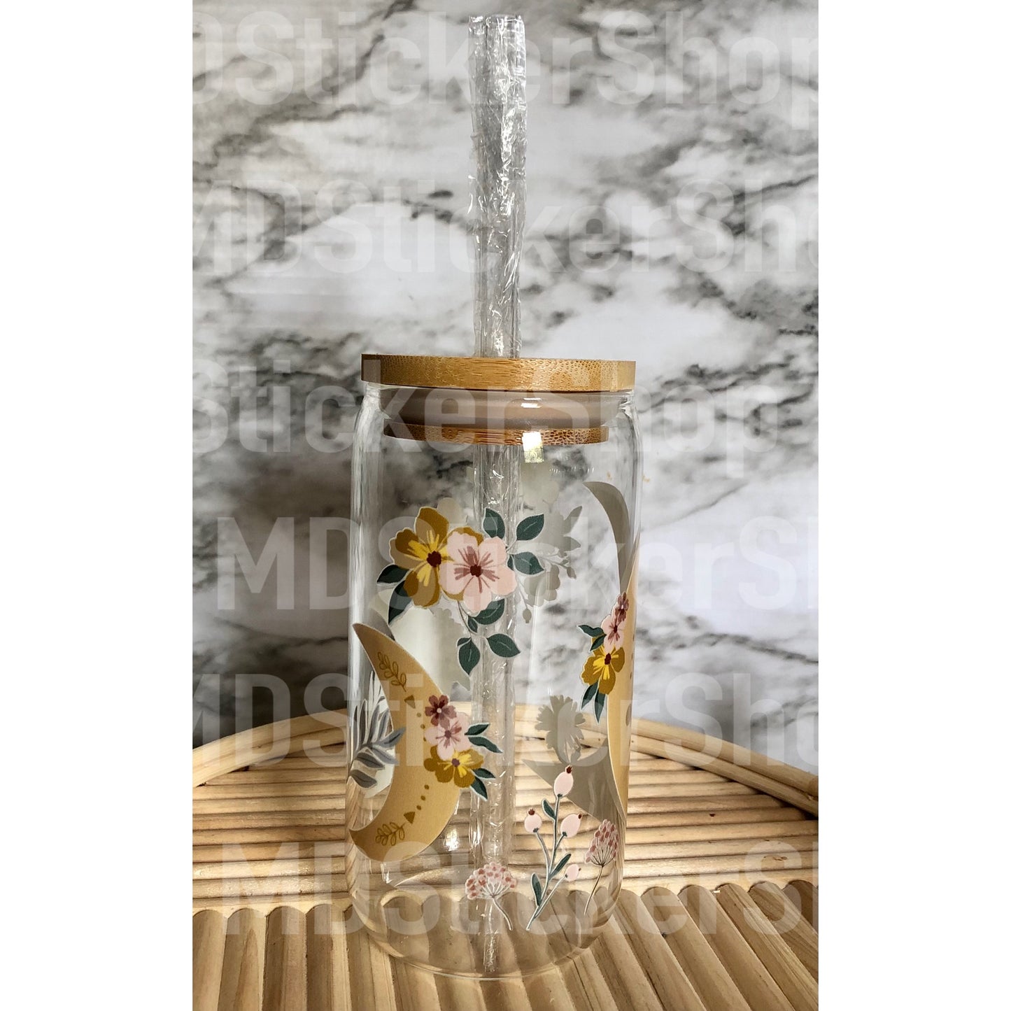 Floral Moon Beer Can Glass Cup