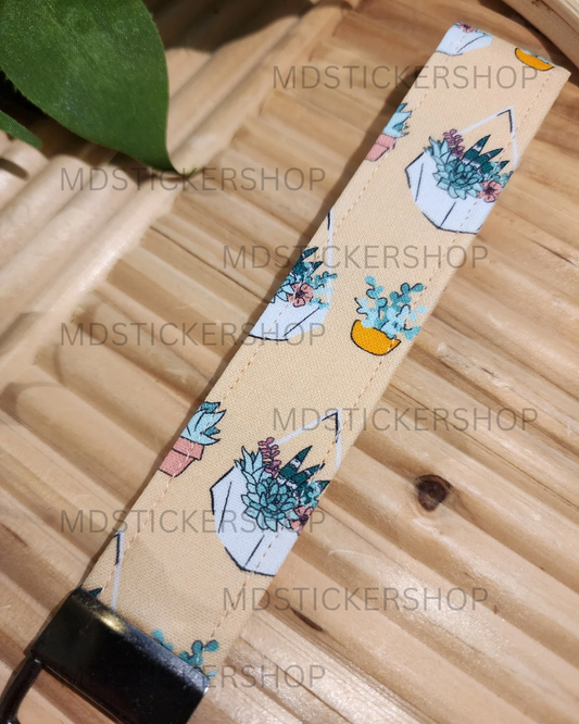 Peach Potted Plant Print Fabric Keychain, Key Fob