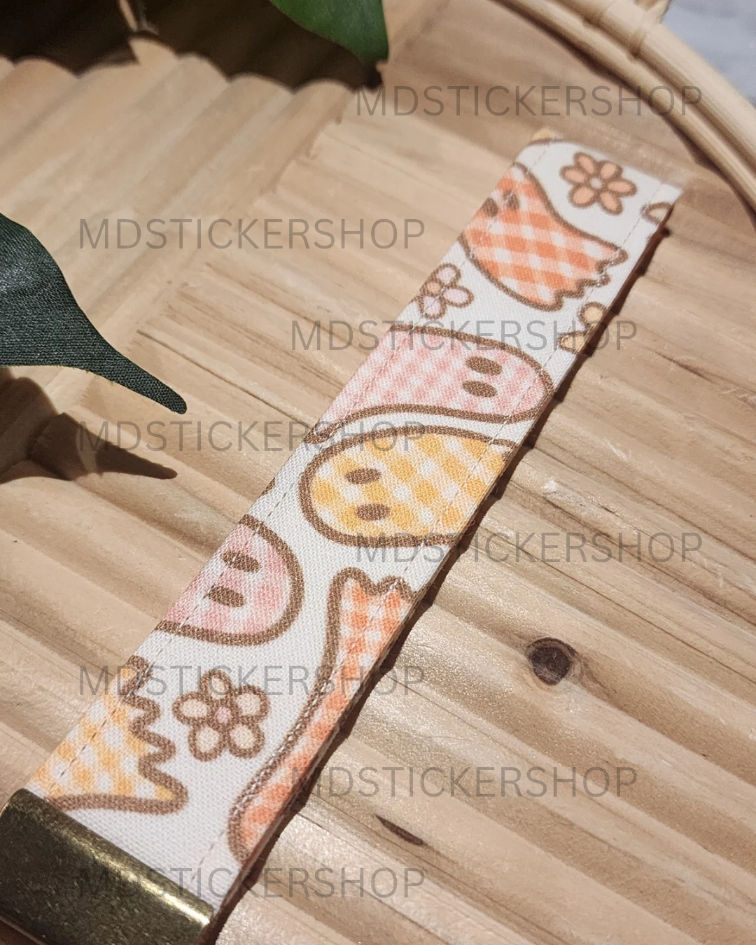 Gingham Ghost Print Fabric Keychain, Key Fob