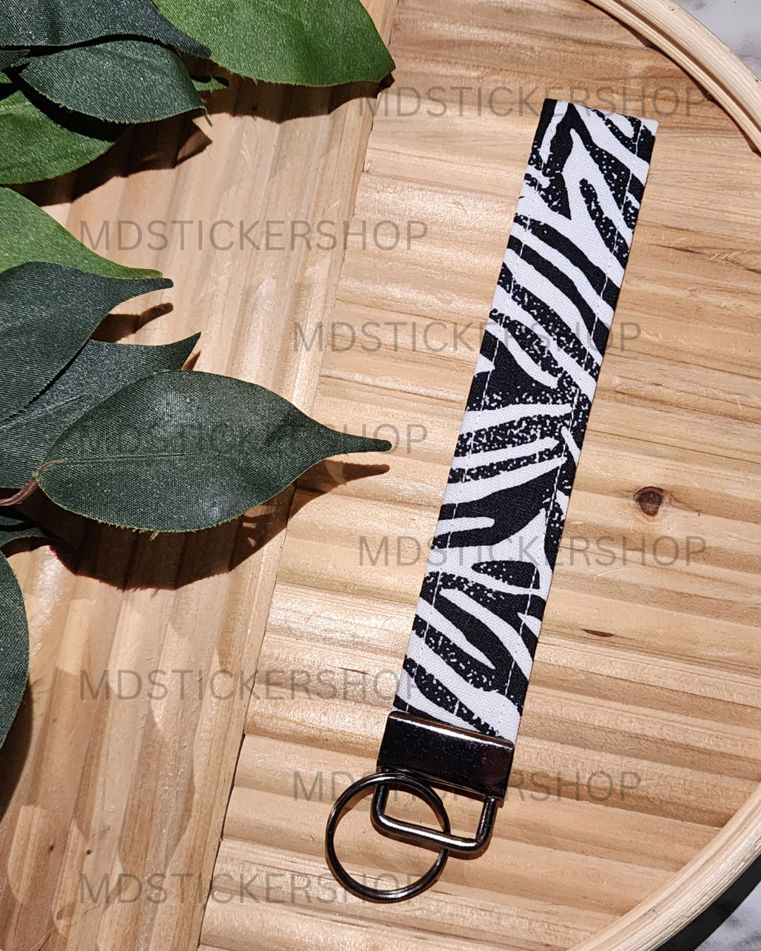 Zebra Print Fabric Keychain, Key Fob