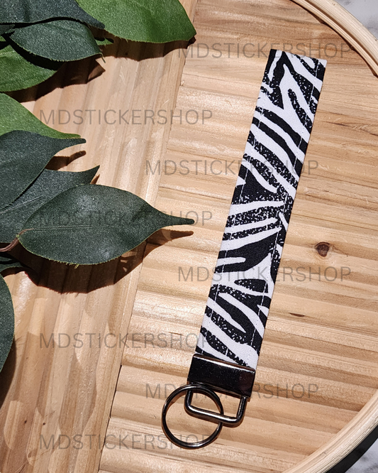 Zebra Print Fabric Keychain, Key Fob