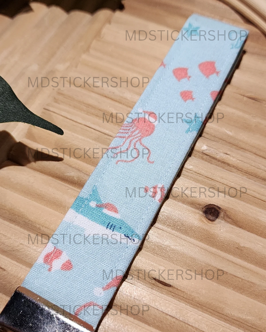Holiday Sea Print Fabric Keychain, Key Fob