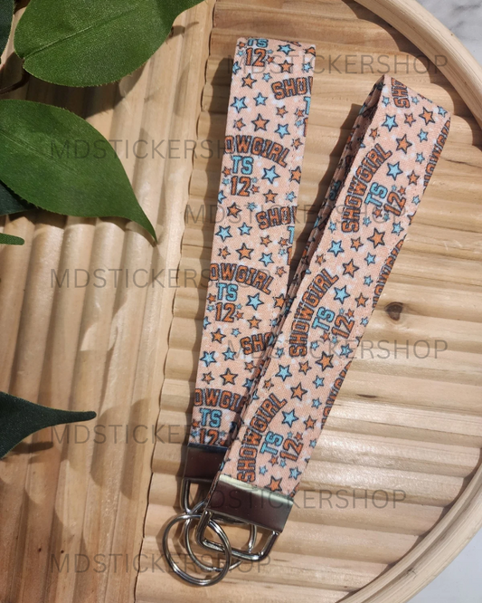 Showgirl 12 in Orange Print Fabric Keychain, Key Fob