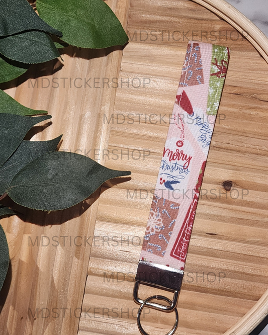 Christmas Present Print Fabric Keychain, Key Fob