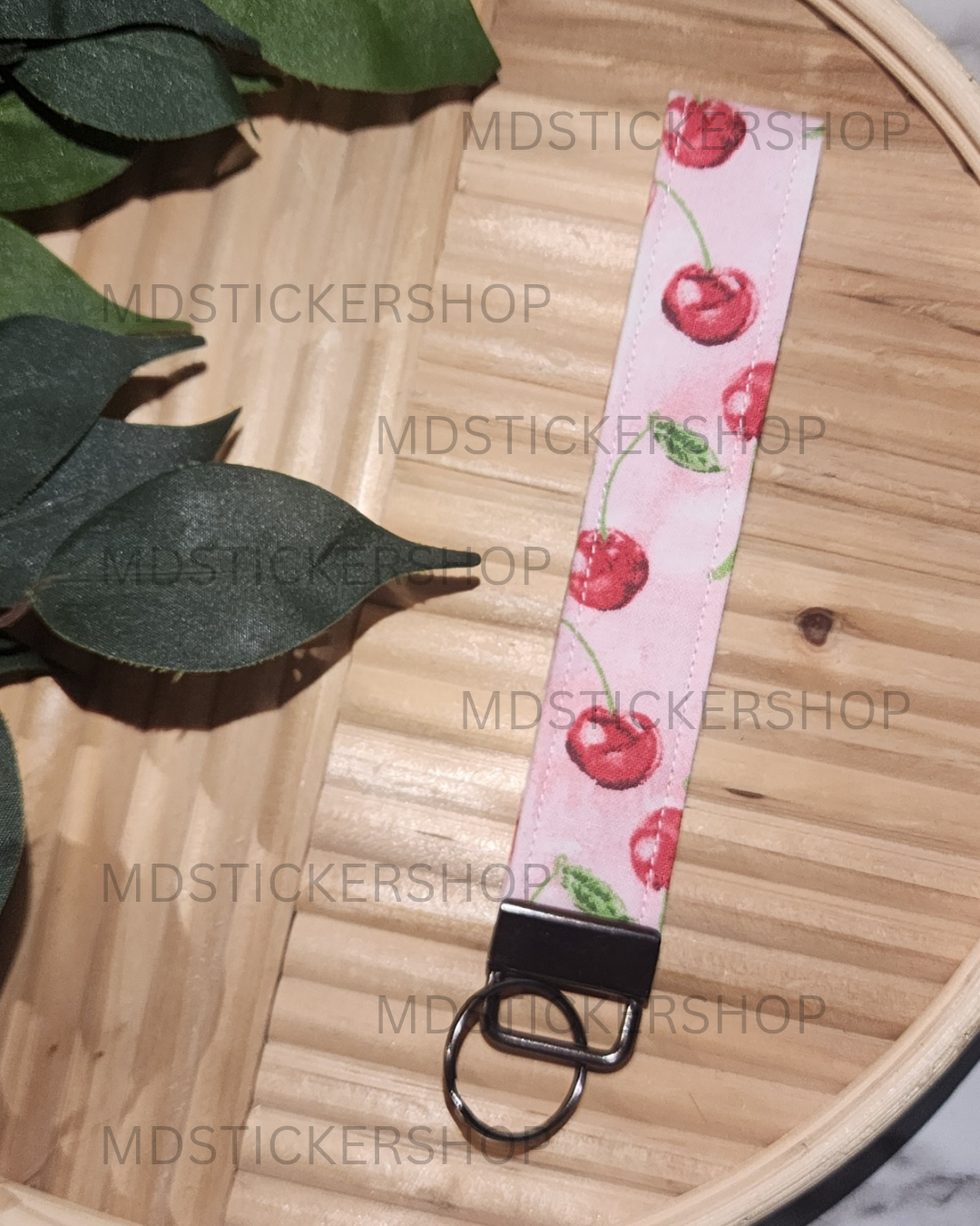 Cherry Print Fabric Keychain, Key Fob