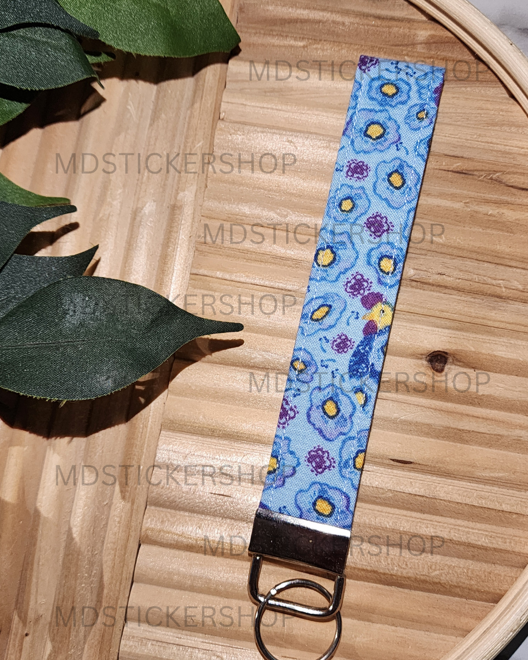 Blue Chicken Print Fabric Keychain, Key Fob