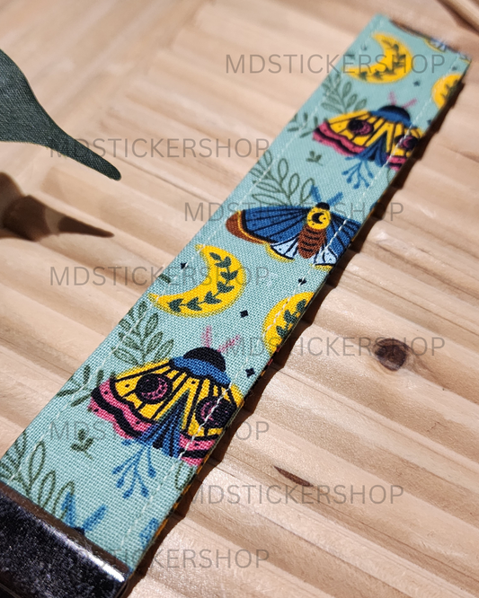 Green Moth Print Fabric Keychain, Key Fob