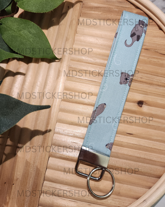 Otter Print Fabric Keychain, Key Fob