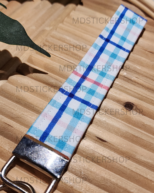 Bright Plaid Print Fabric Keychain, Key Fob