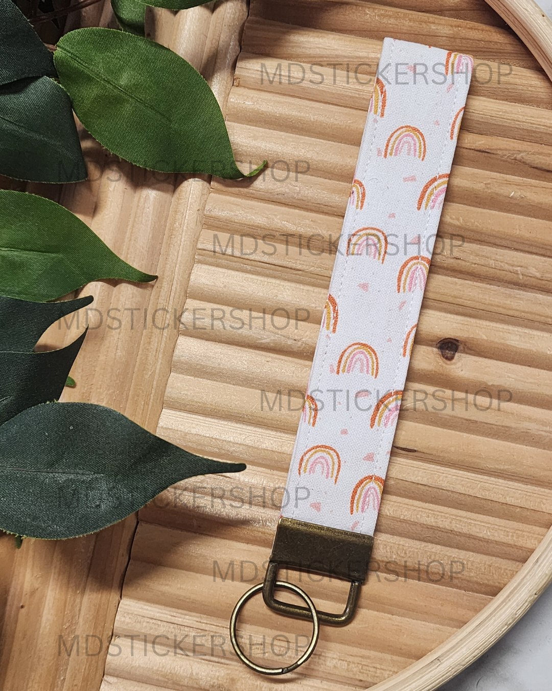 Rainbow Terazzo Print Fabric Keychain, Key Fob