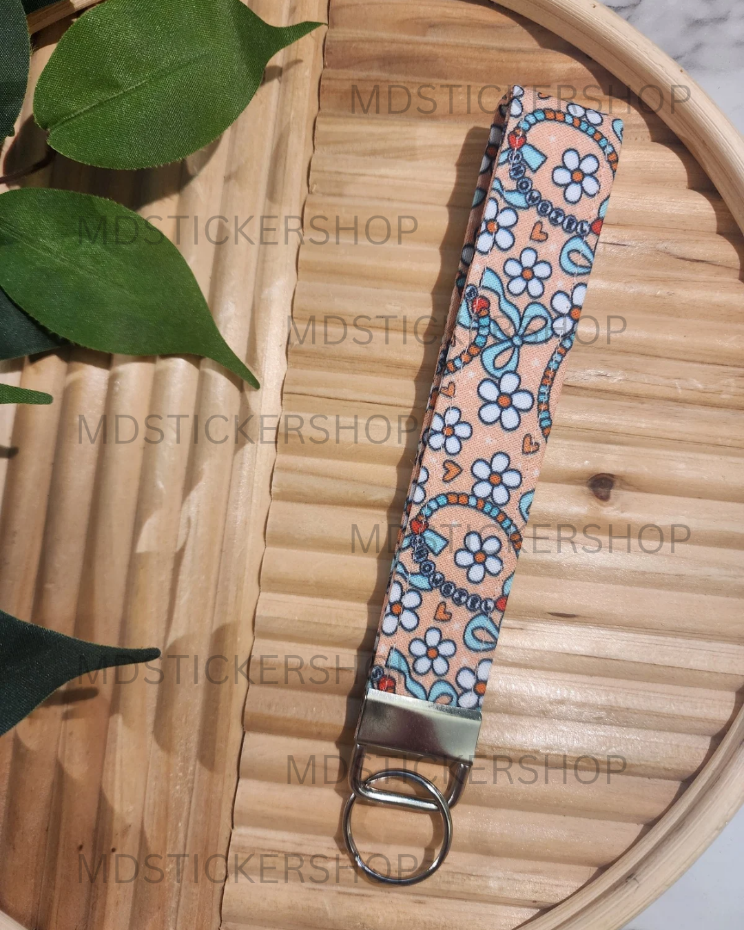 Showgirl Friendship Bracelets in Orange Print Fabric Keychain, Key Fob