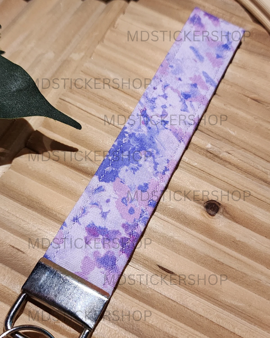 Purple Splatter Print Fabric Keychain, Key Fob