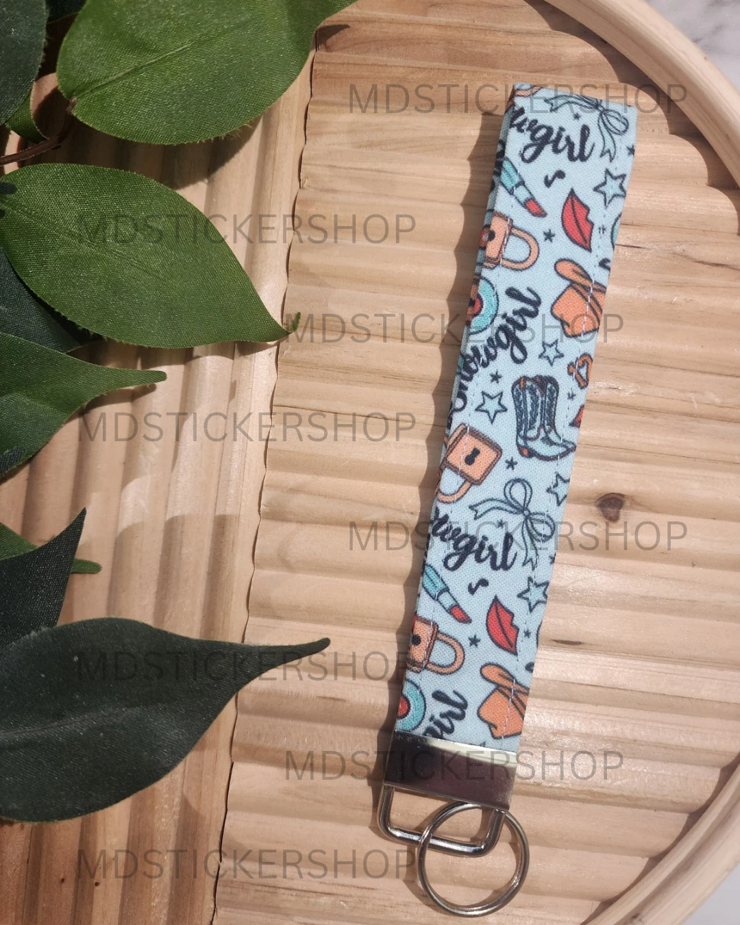 Showgirl in Mint Print Fabric Keychain, Key Fob