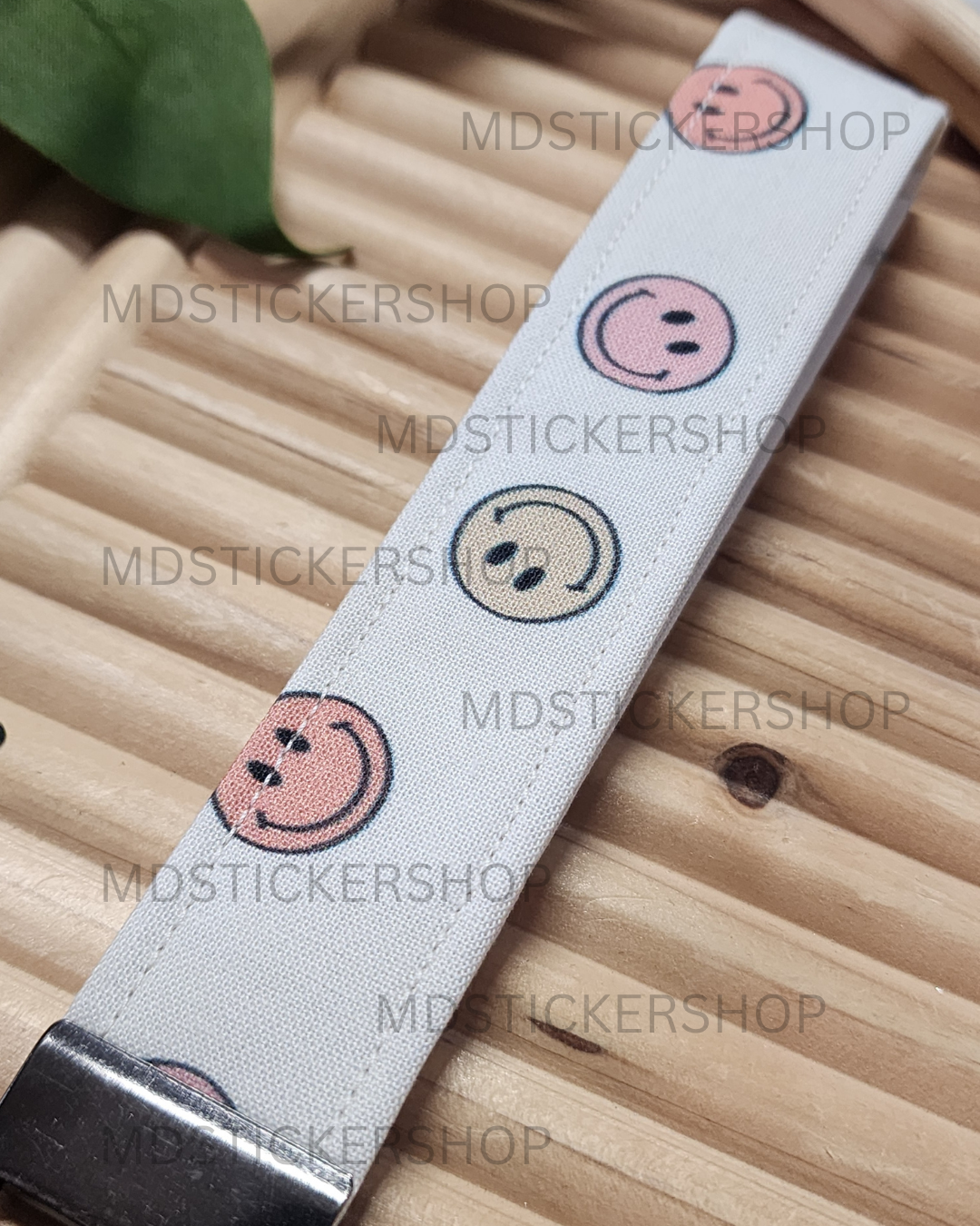 Warm Smiley Print Fabric Keychain, Key Fob