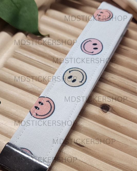Warm Smiley Print Fabric Keychain, Key Fob
