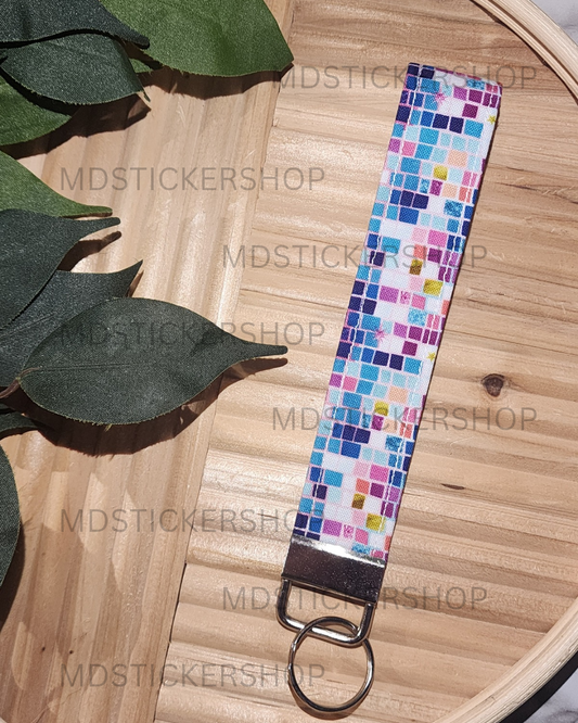 Pixel Print Fabric Keychain, Key Fob