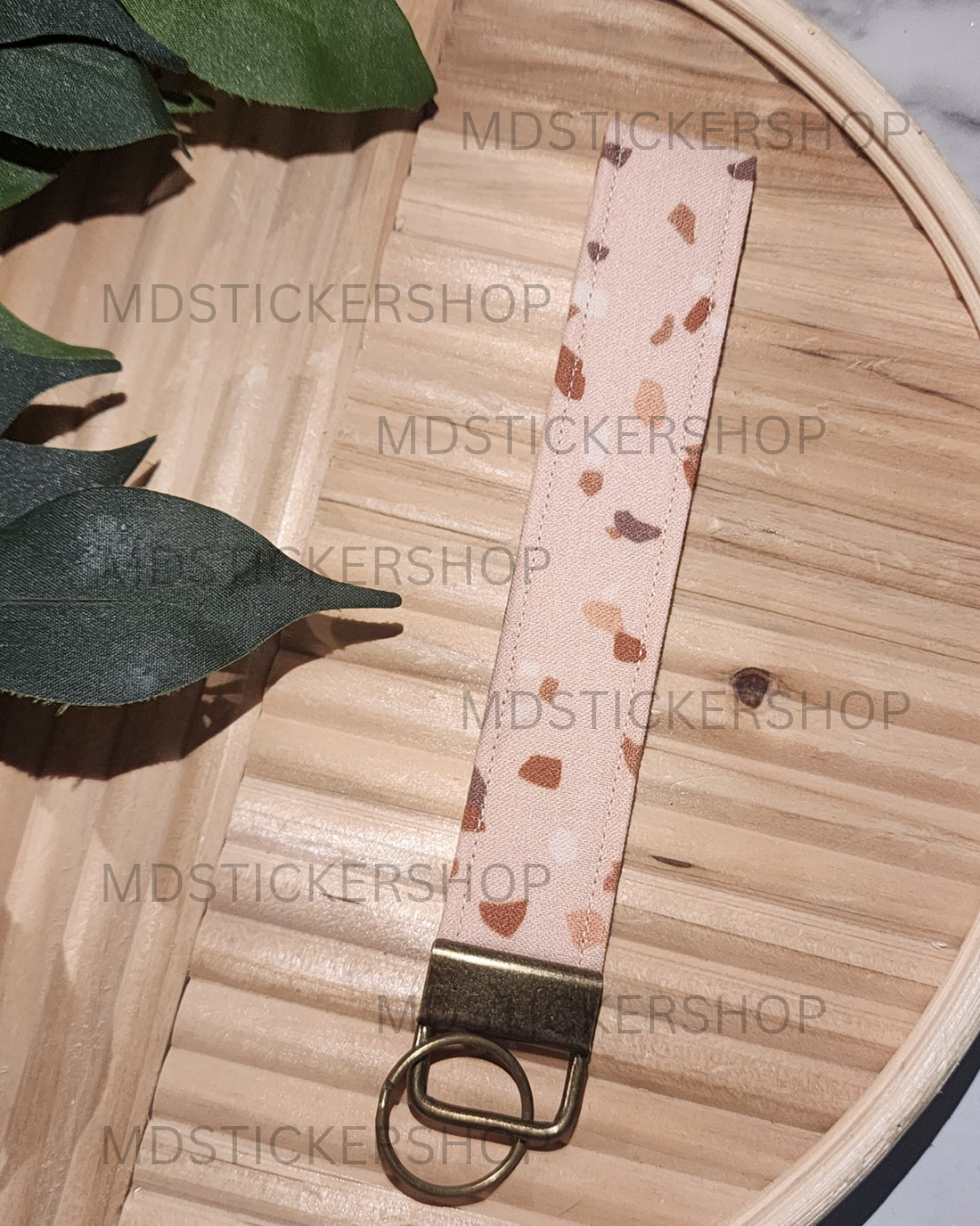 Natural Terazzo Print Fabric Keychain, Key Fob