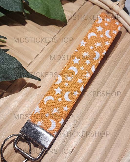 Orange Moon Print Fabric Keychain, Key Fob