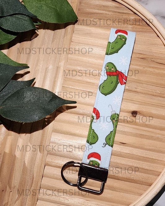 Holiday Pickle Print Fabric Keychain, Key Fob
