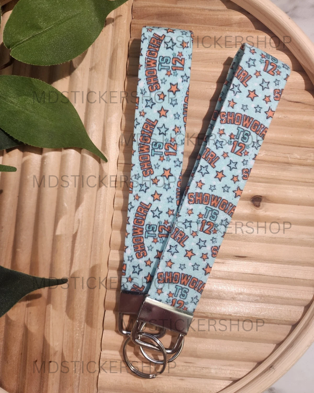 Showgirl 12 in Mint Print Fabric Keychain, Key Fob