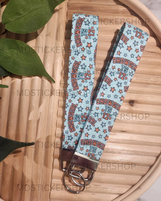 Showgirl 12 in Mint Print Fabric Keychain, Key Fob